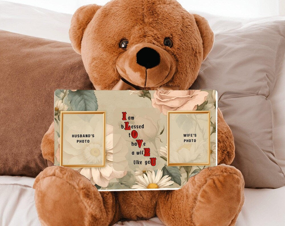 ILOVEU Personalized Teddy Bear Gift for Wife with Sign - Floral Vintage Design