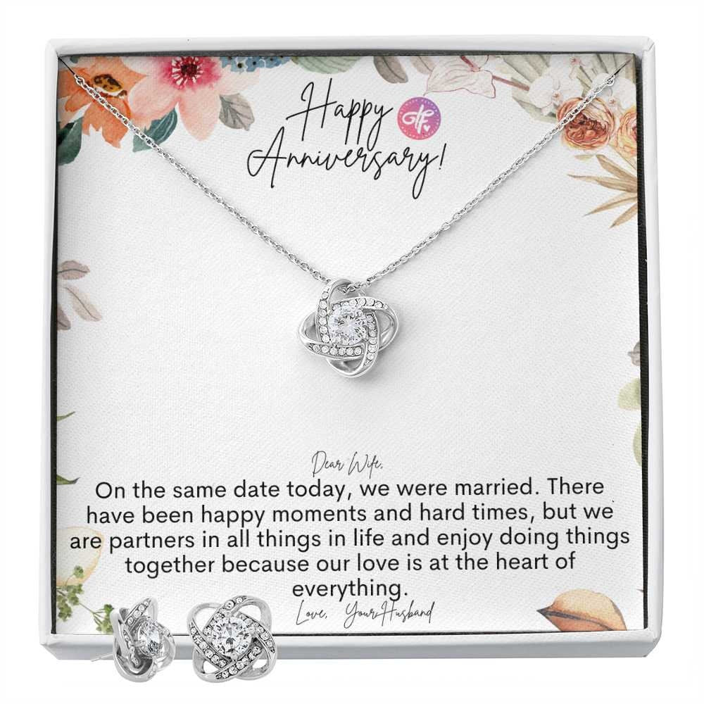 Wedding Anniversary Gift For Wife From Husband - Necklace Pendant Jewelry Set with Earrings with Message Card