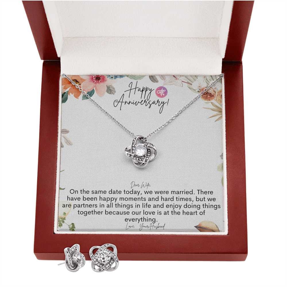 Wedding Anniversary Gift For Wife From Husband - Necklace Pendant Jewelry Set with Earrings with Message Card