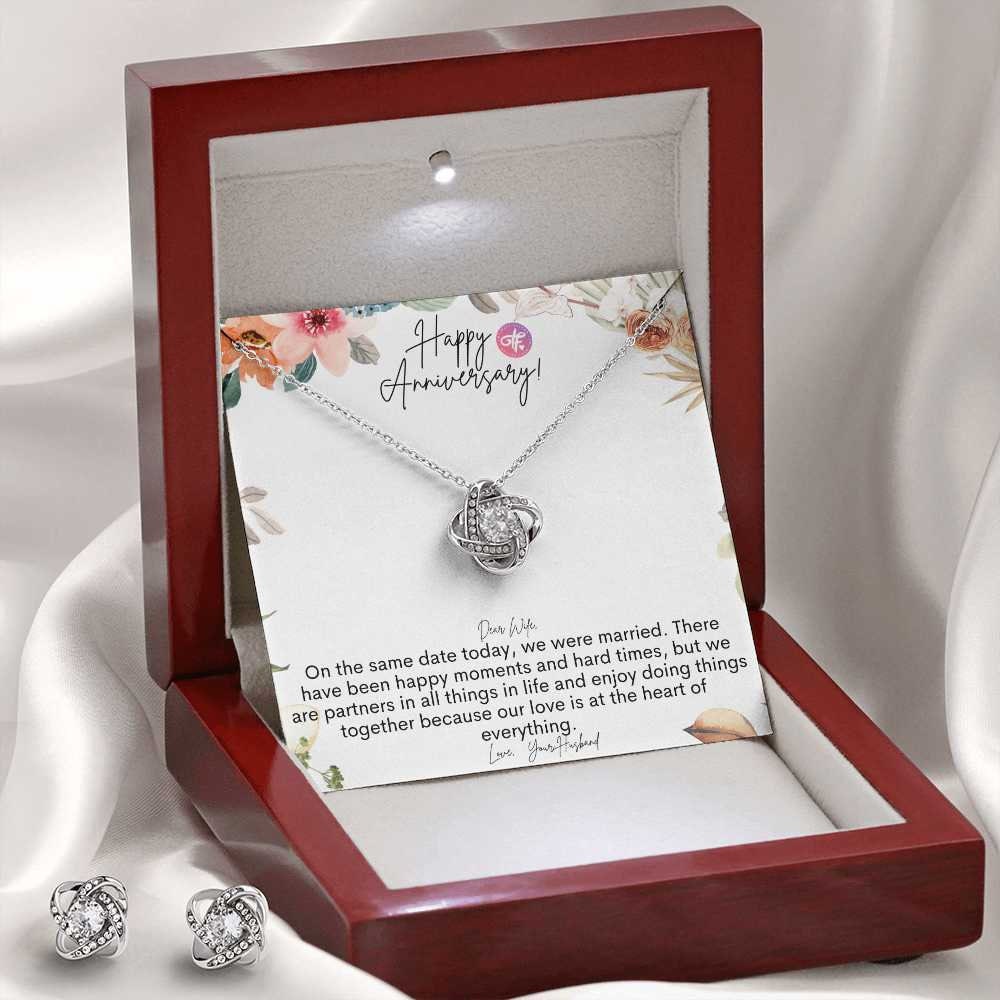 Wedding Anniversary Gift For Wife From Husband - Necklace Pendant Jewelry Set with Earrings with Message Card