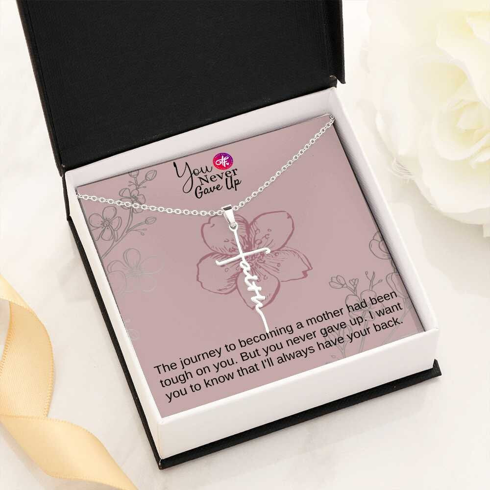 You Never Gave Up - Faith Cross Necklace Jewelry with Message Card Gift For Expectant Mother - New Pregnancy First Time Mom Baby Shower Gift