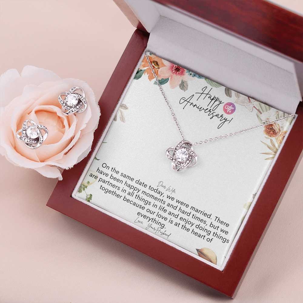 Wedding Anniversary Gift For Wife From Husband - Necklace Pendant Jewelry Set with Earrings with Message Card