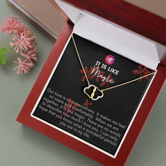 It Is Like Magic-Everlasting Love Two Hearts Pendant 10K Solid Gold Necklace-Best Gift For Her Wife From Husband For Birthday or Anniversary