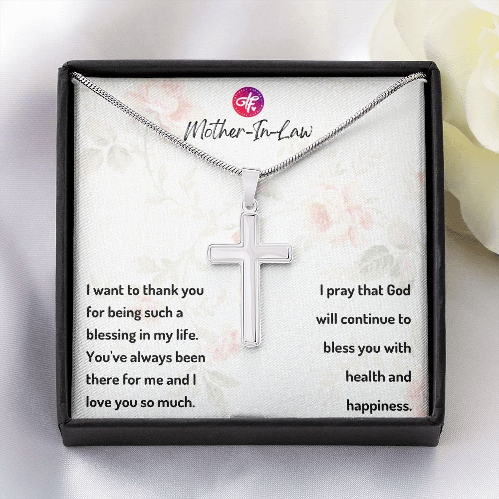 Mother-In-Law  Gift For Her Birthday, Message Card For Her - Cross Necklace Gift