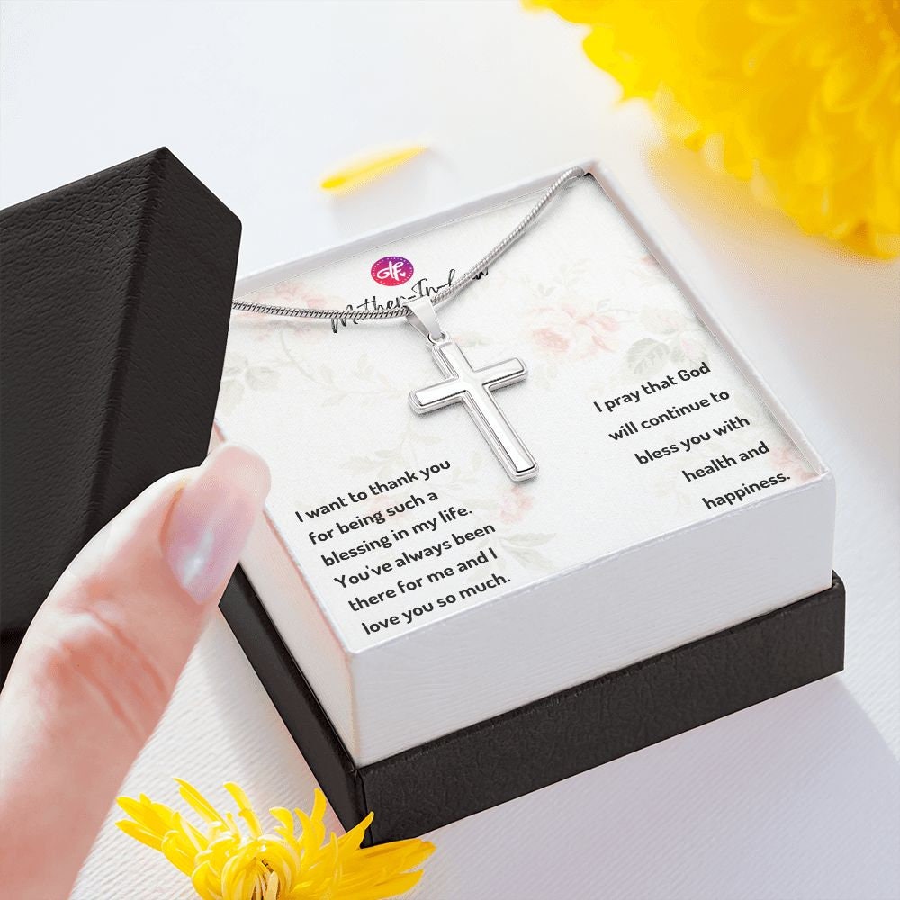 Mother-In-Law  Gift For Her Birthday, Message Card For Her - Cross Necklace Gift