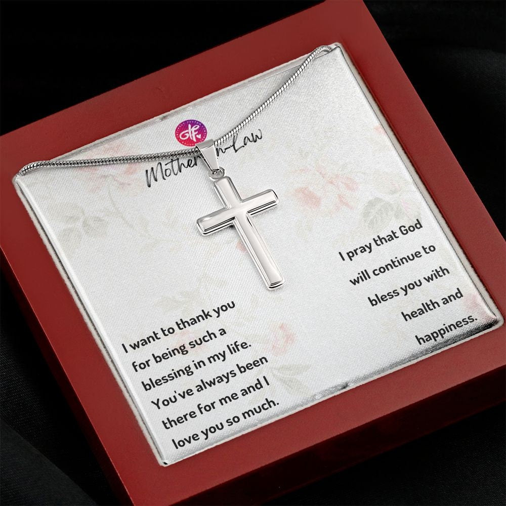 Mother-In-Law  Gift For Her Birthday, Message Card For Her - Cross Necklace Gift