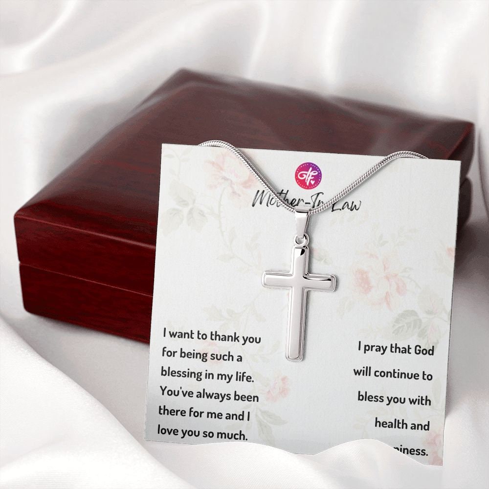 Mother-In-Law  Gift For Her Birthday, Message Card For Her - Cross Necklace Gift