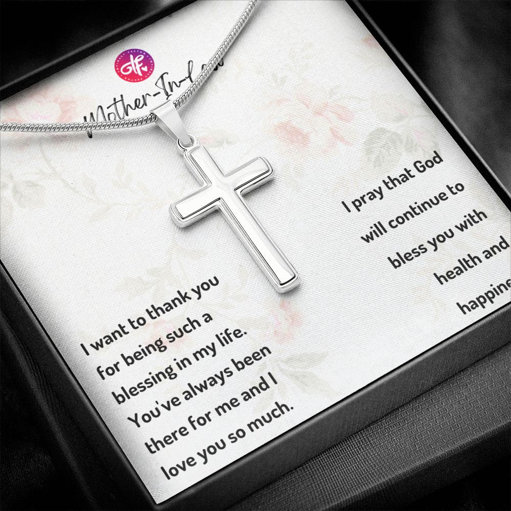 Mother-In-Law  Gift For Her Birthday, Message Card For Her - Cross Necklace Gift