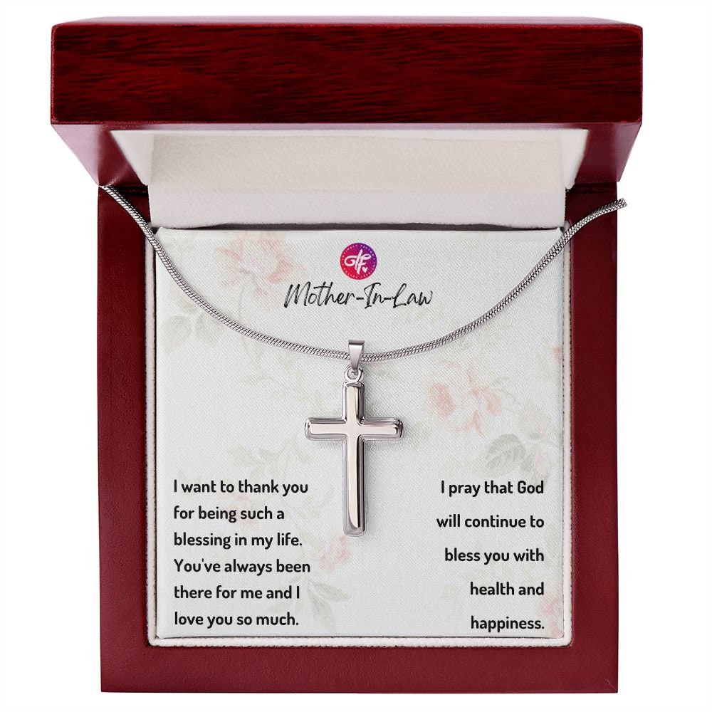 Mother-In-Law  Gift For Her Birthday, Message Card For Her - Cross Necklace Gift