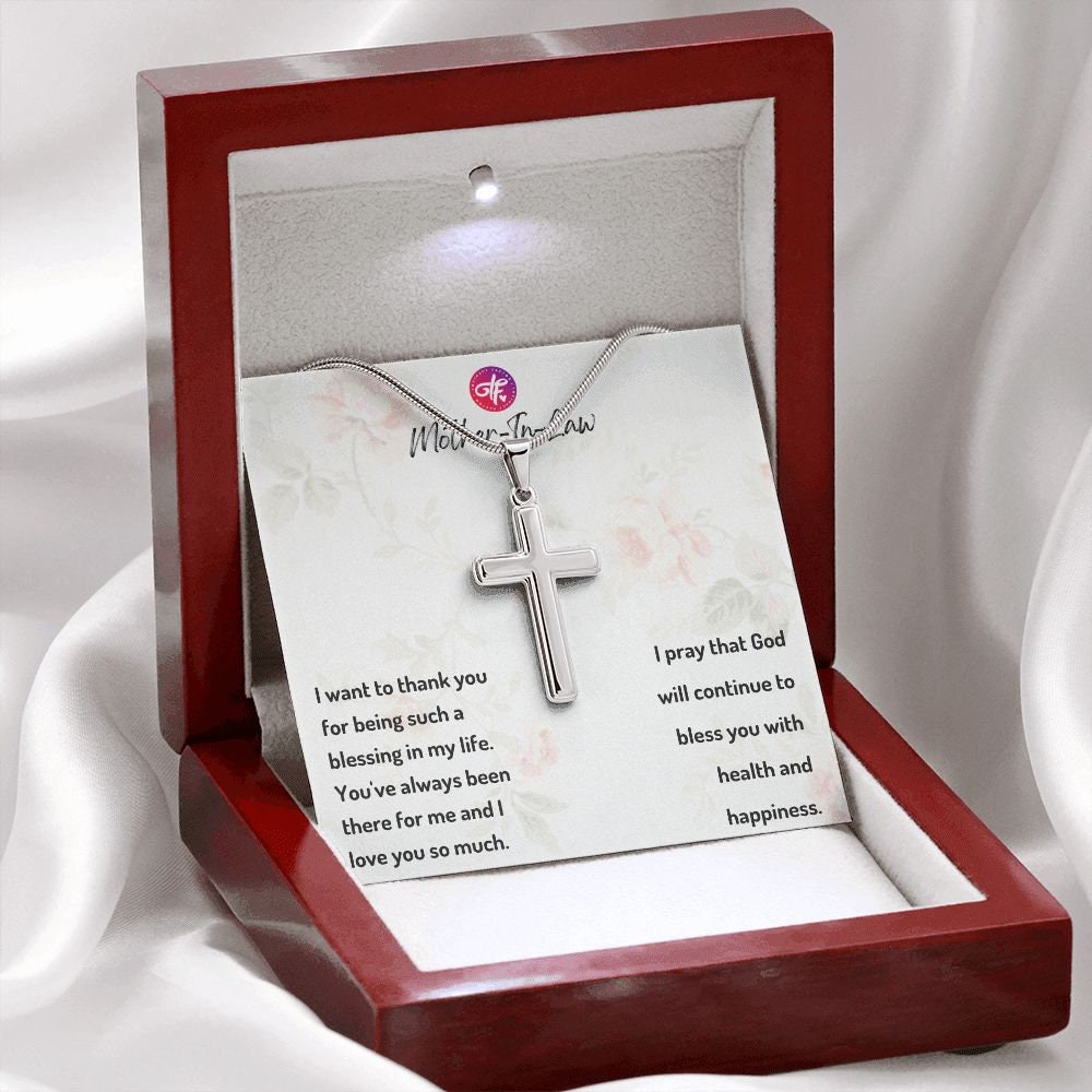 Mother-In-Law  Gift For Her Birthday, Message Card For Her - Cross Necklace Gift