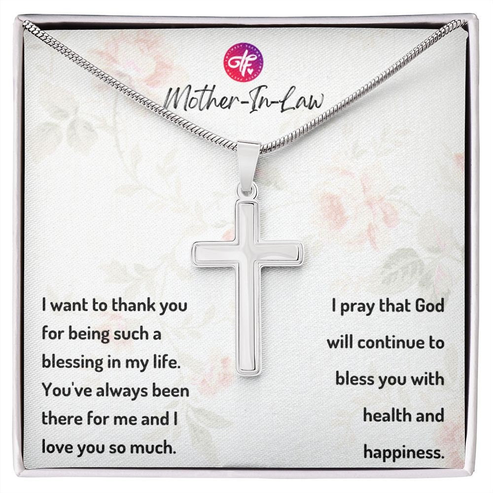 Mother-In-Law  Gift For Her Birthday, Message Card For Her - Cross Necklace Gift