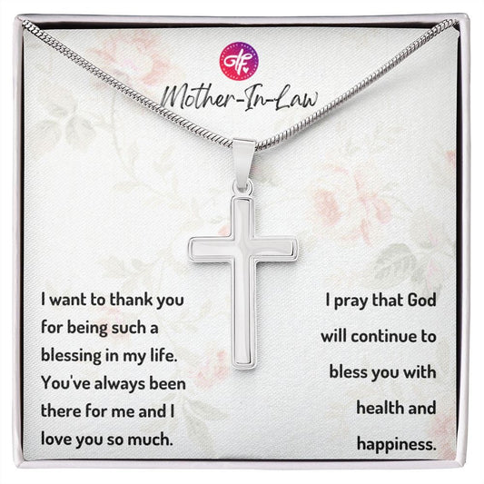 Mother-In-Law  Gift For Her Birthday, Message Card For Her - Cross Necklace Gift