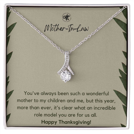 Thanksgiving Gift For Mother-In-Law, Message Card with Jewelry Box and Petite Ribbon Shape Pendant Necklace