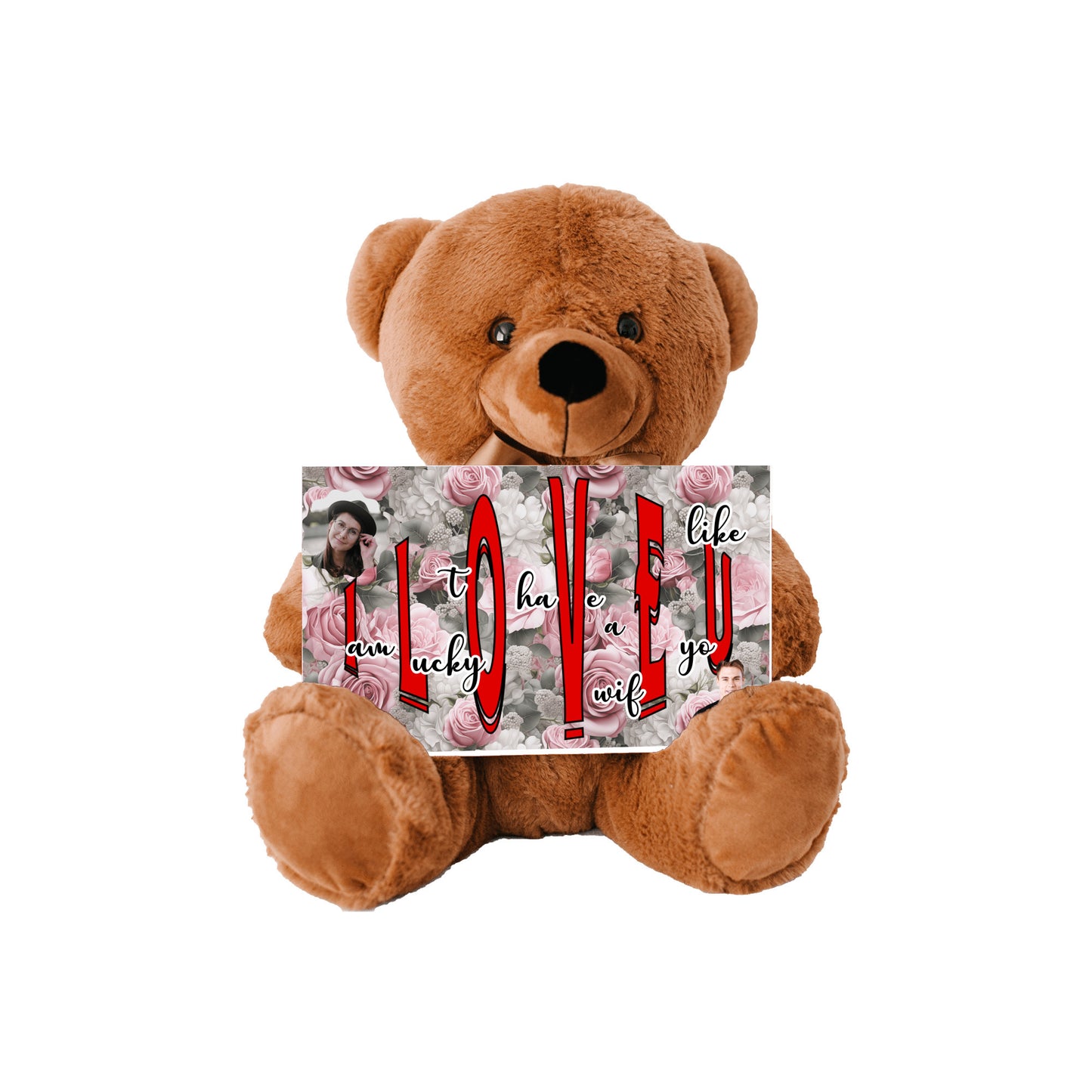 ILOVEU Romantic Gift for Wife - Personalized Couple Photo Teddy Bear with Message Sign