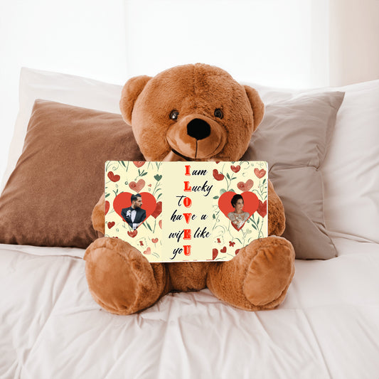 ILOVEU Personalized Couple Photo Teddy Bear with Sign - Gift for Wife  - Classic Heart Design