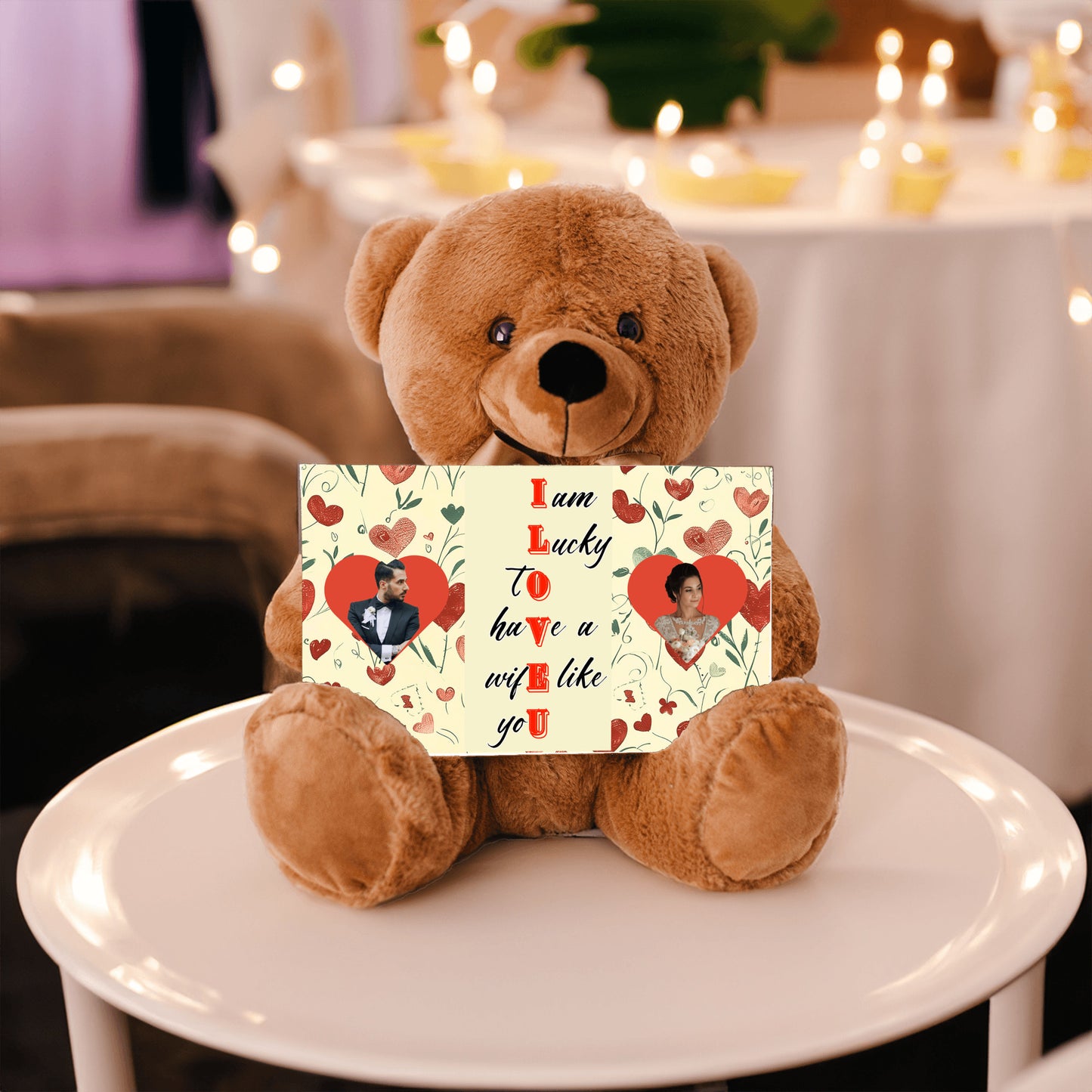 ILOVEU Personalized Couple Photo Teddy Bear with Sign - Gift for Wife  - Classic Heart Design