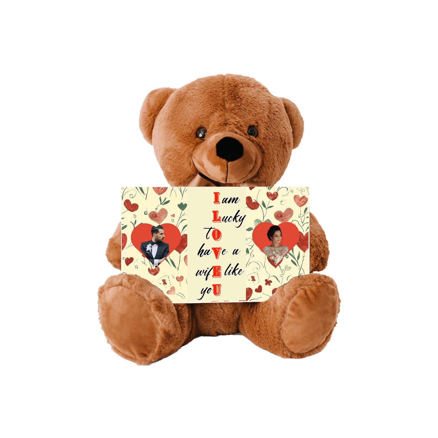 ILOVEU Personalized Couple Photo Teddy Bear with Sign - Gift for Wife  - Classic Heart Design