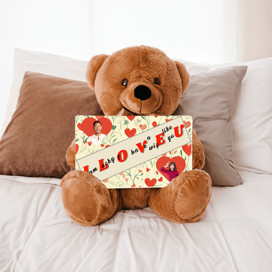 ILOVEU Romantic Gift for Wife - Personalized Couple Photo Teddy Bear with Heart Design