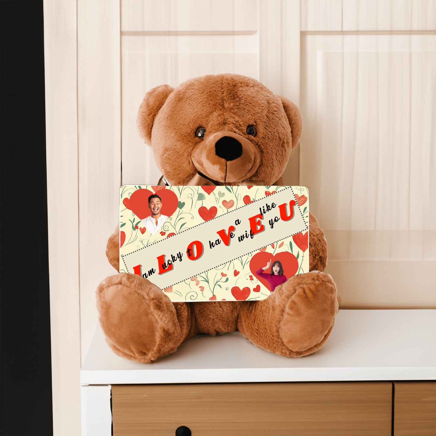 ILOVEU Romantic Gift for Wife - Personalized Couple Photo Teddy Bear with Heart Design