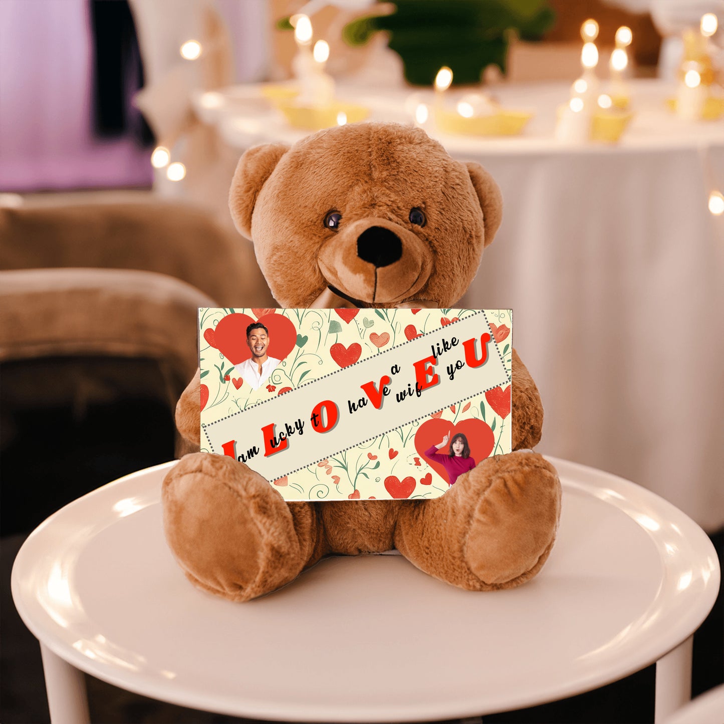 ILOVEU Romantic Gift for Wife - Personalized Couple Photo Teddy Bear with Heart Design