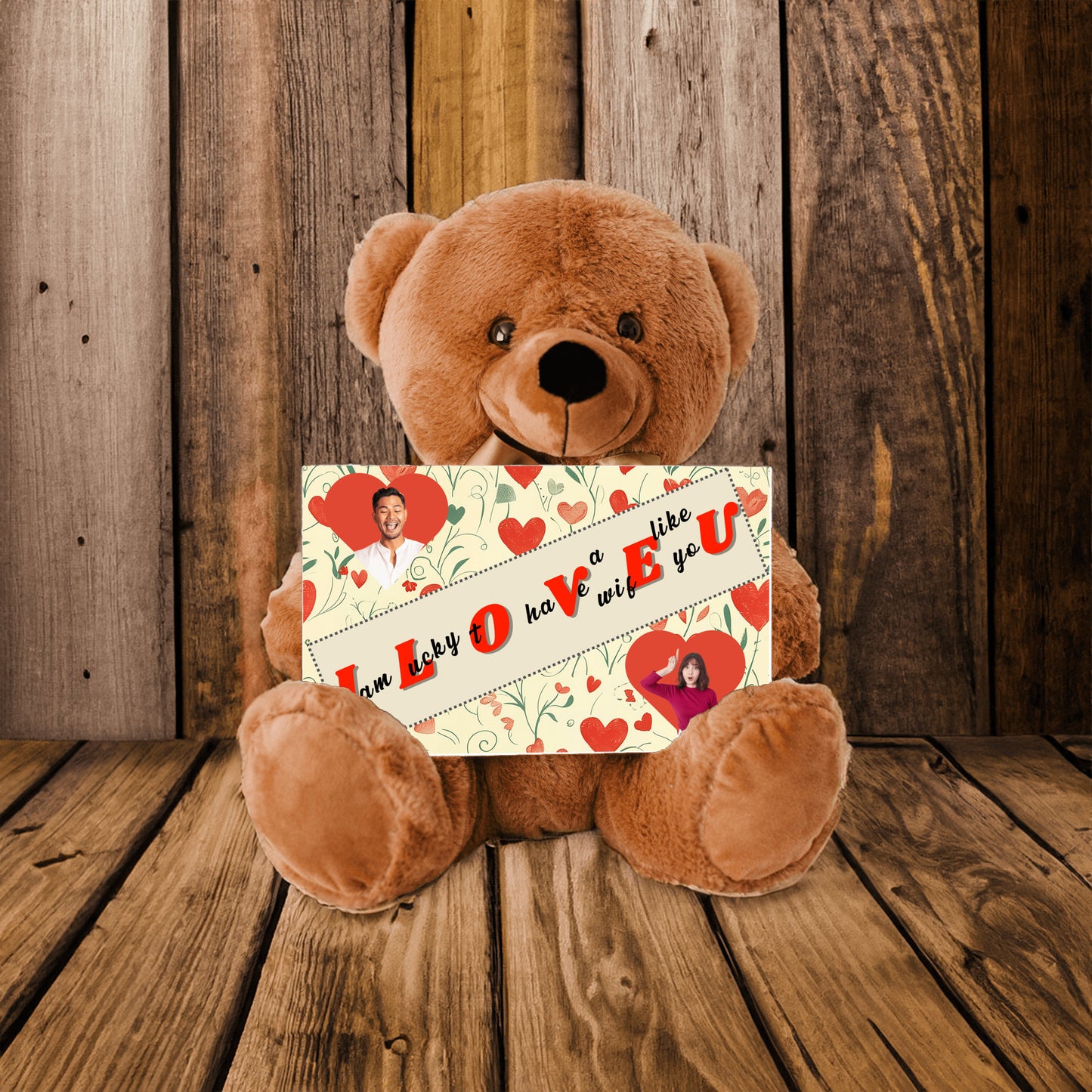 ILOVEU Romantic Gift for Wife - Personalized Couple Photo Teddy Bear with Heart Design