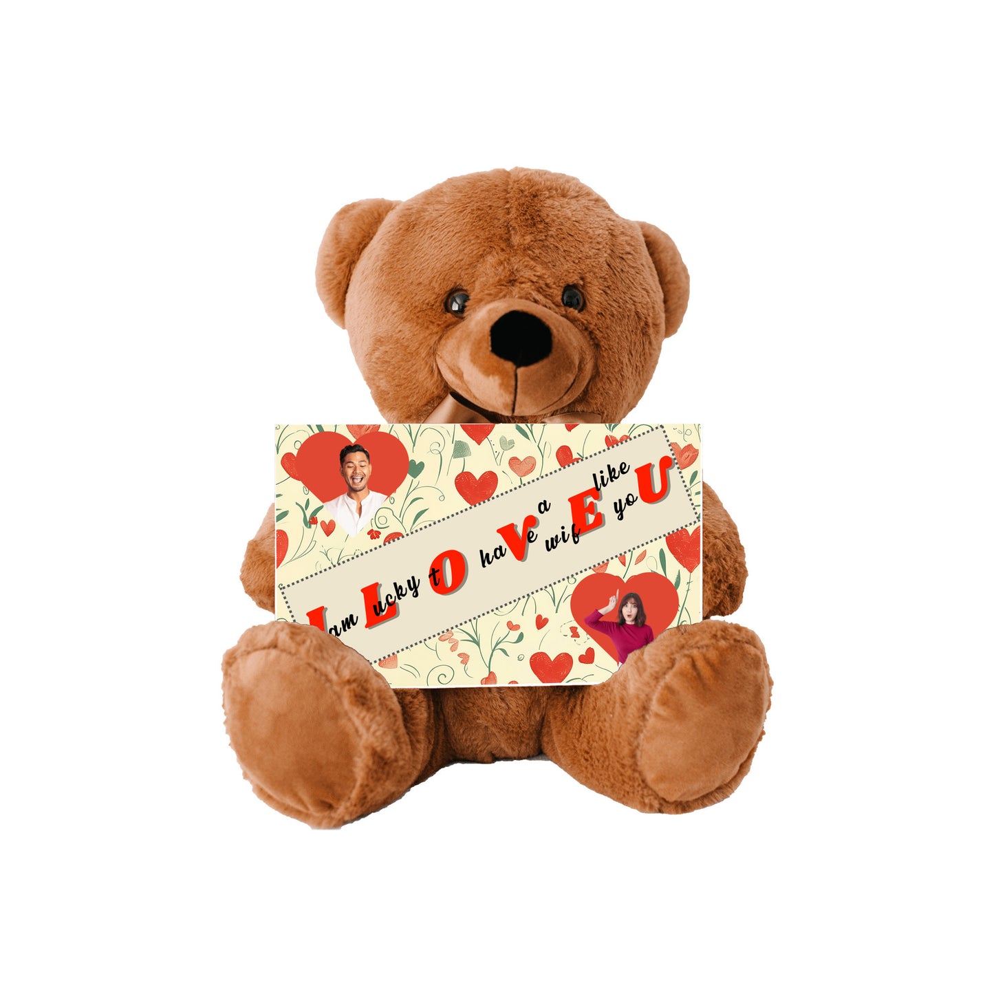 ILOVEU Romantic Gift for Wife - Personalized Couple Photo Teddy Bear with Heart Design