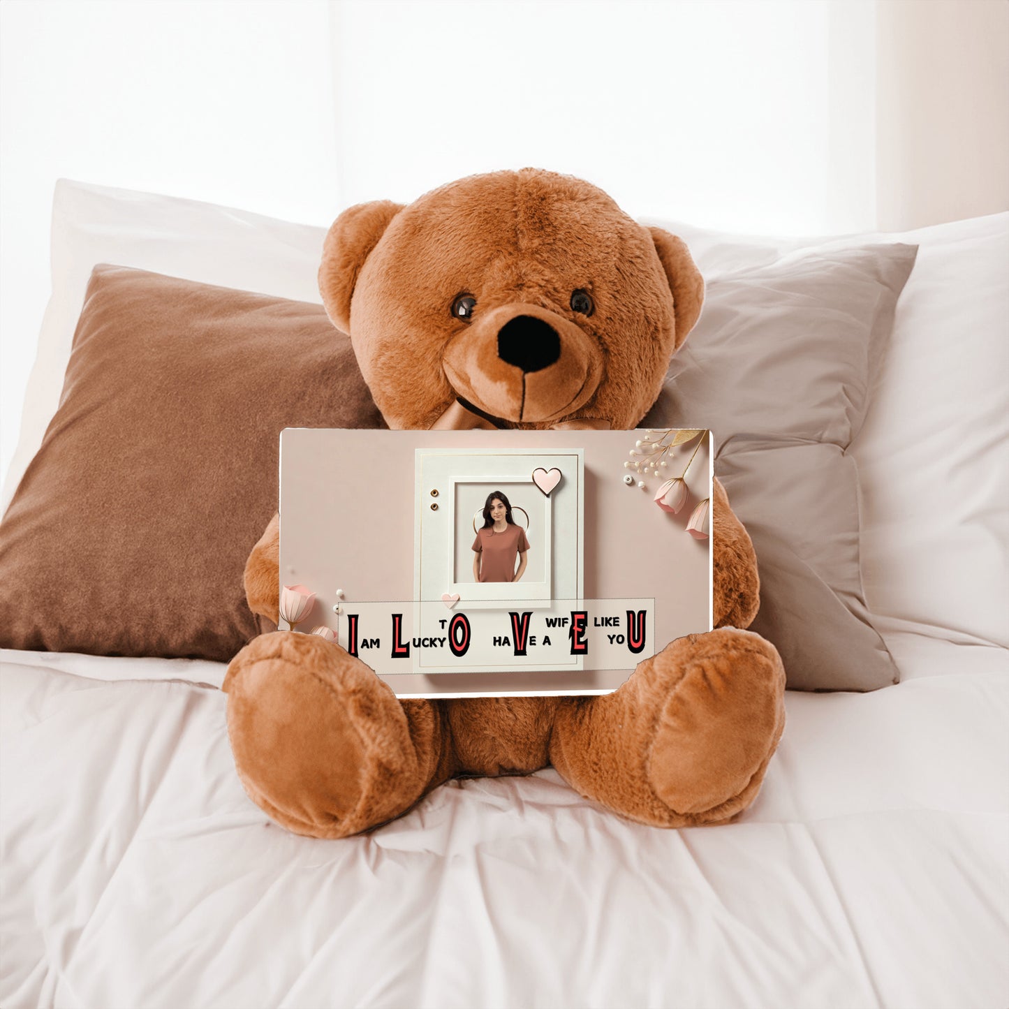 ILOVEU Personalized Photo Teddy Bear with SIgn - Romantic Gift for Wife