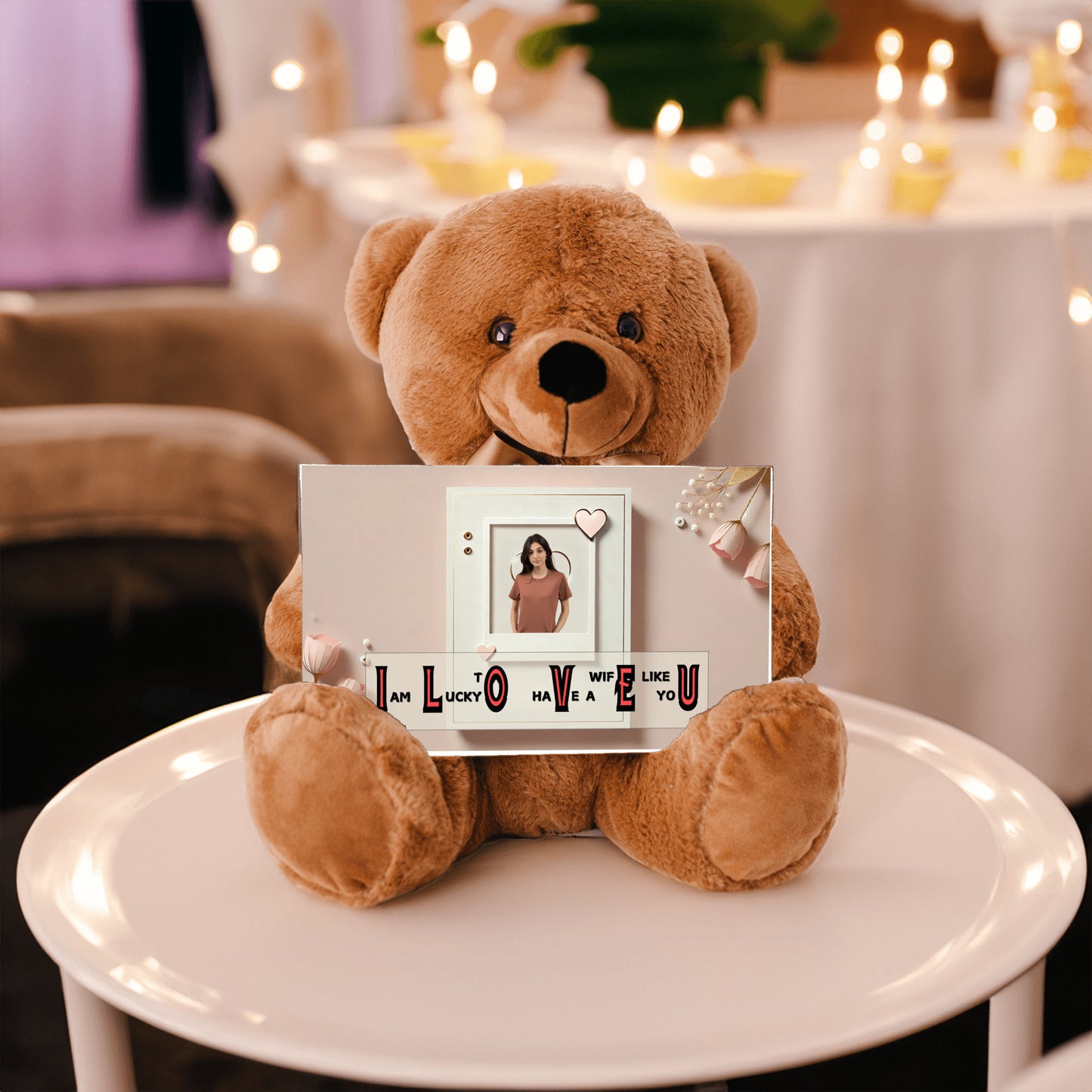 ILOVEU Personalized Photo Teddy Bear with SIgn - Romantic Gift for Wife