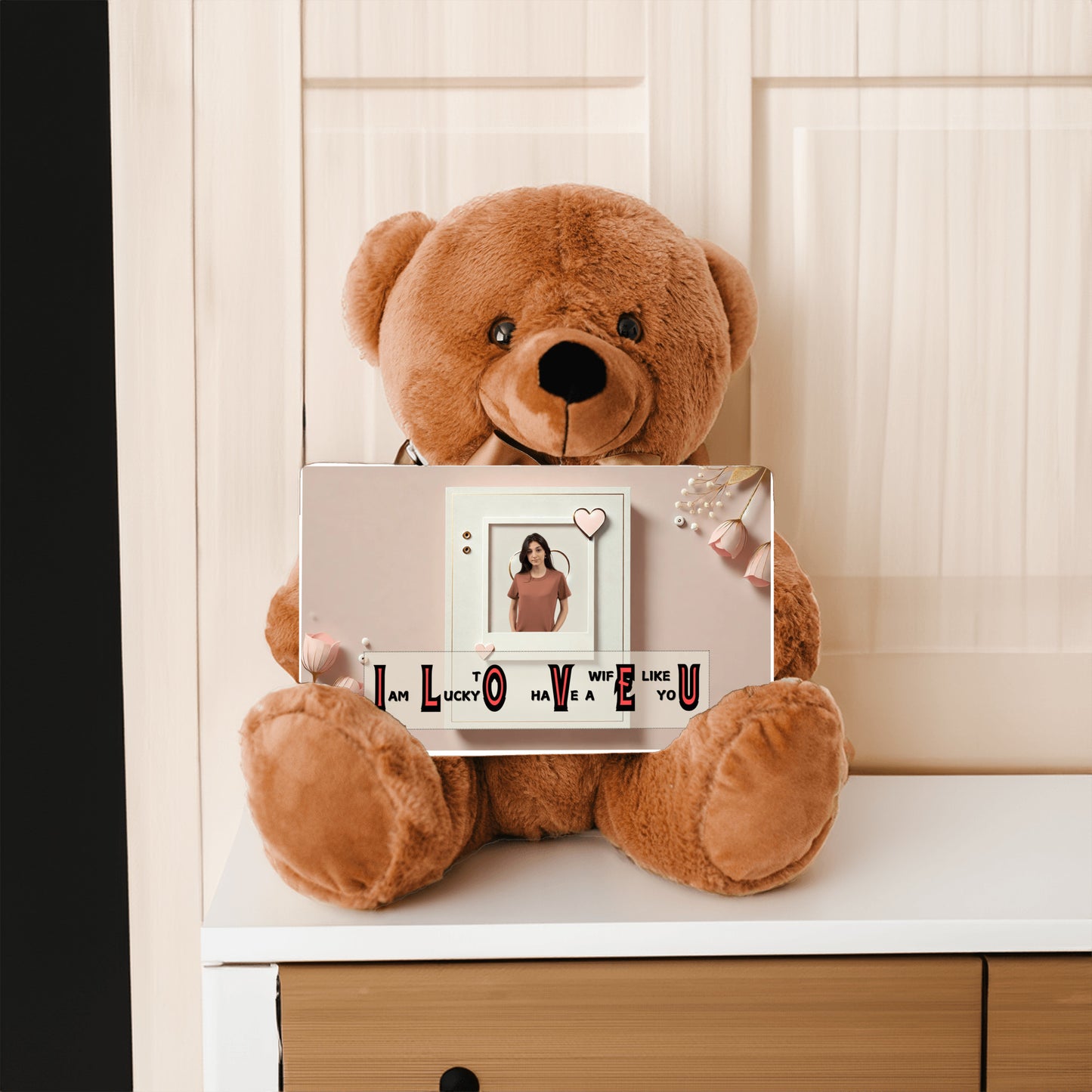 ILOVEU Personalized Photo Teddy Bear with SIgn - Romantic Gift for Wife