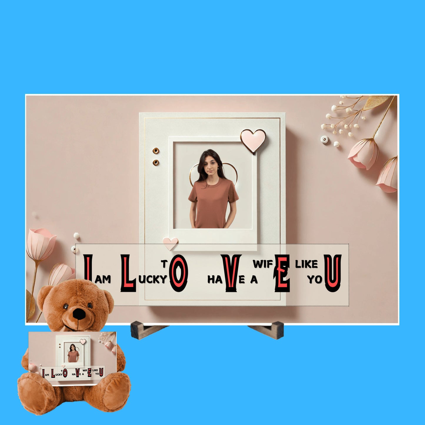 ILOVEU Personalized Photo Teddy Bear with SIgn - Romantic Gift for Wife