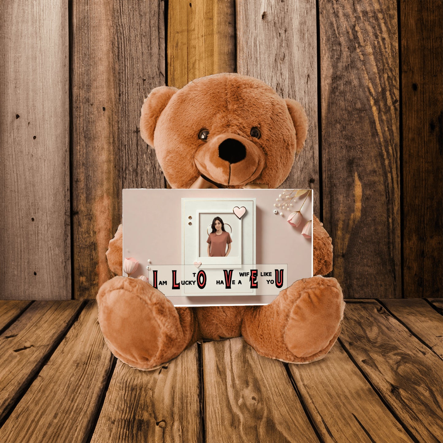 ILOVEU Personalized Photo Teddy Bear with SIgn - Romantic Gift for Wife