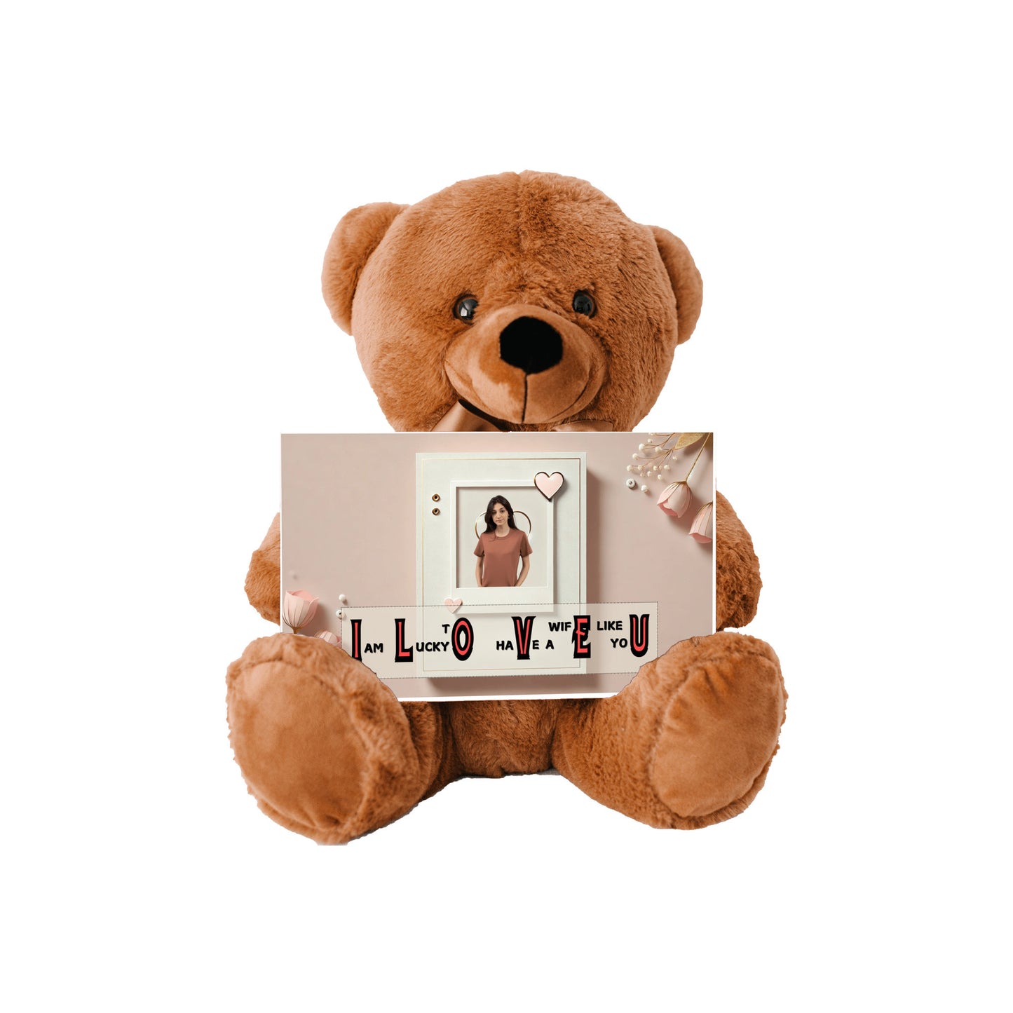 ILOVEU Personalized Photo Teddy Bear with SIgn - Romantic Gift for Wife