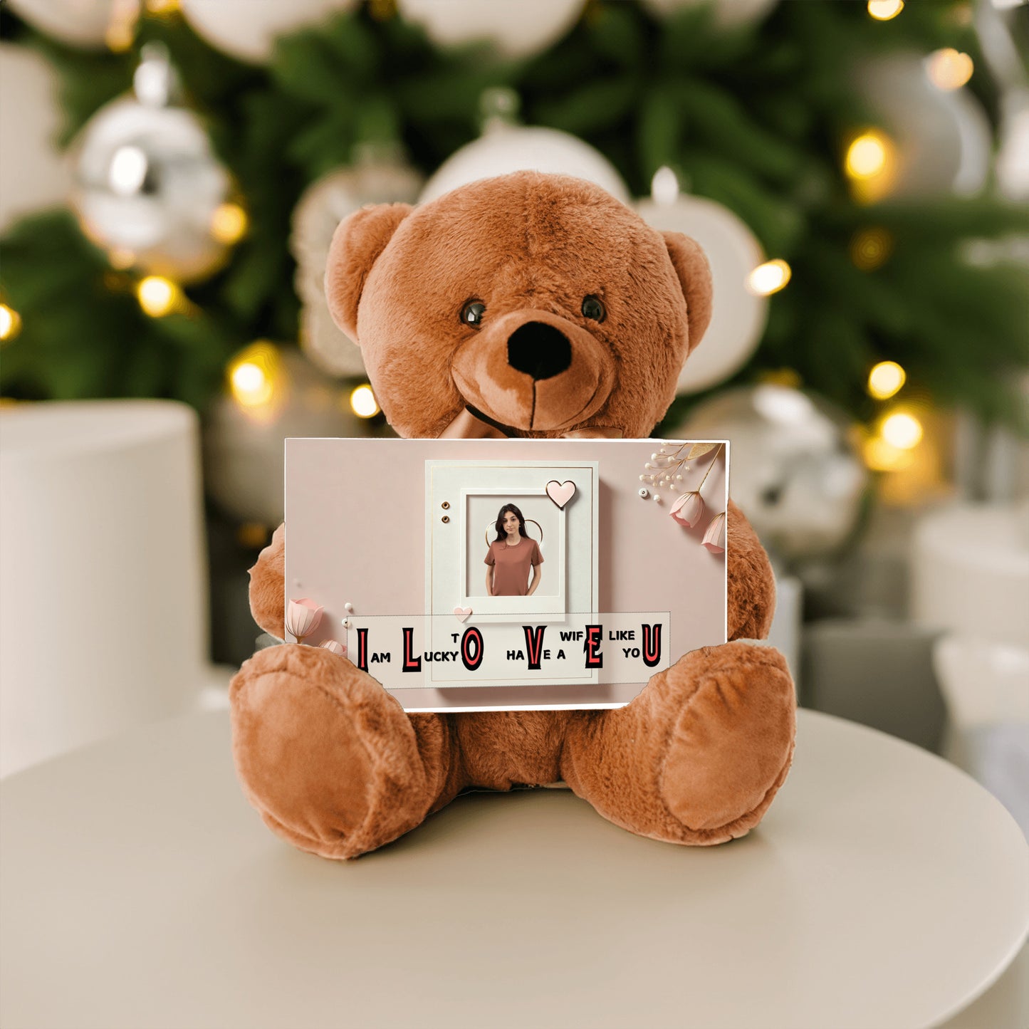 ILOVEU Personalized Photo Teddy Bear with SIgn - Romantic Gift for Wife