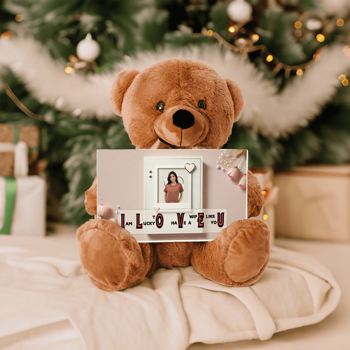 ILOVEU Personalized Photo Teddy Bear with SIgn - Romantic Gift for Wife