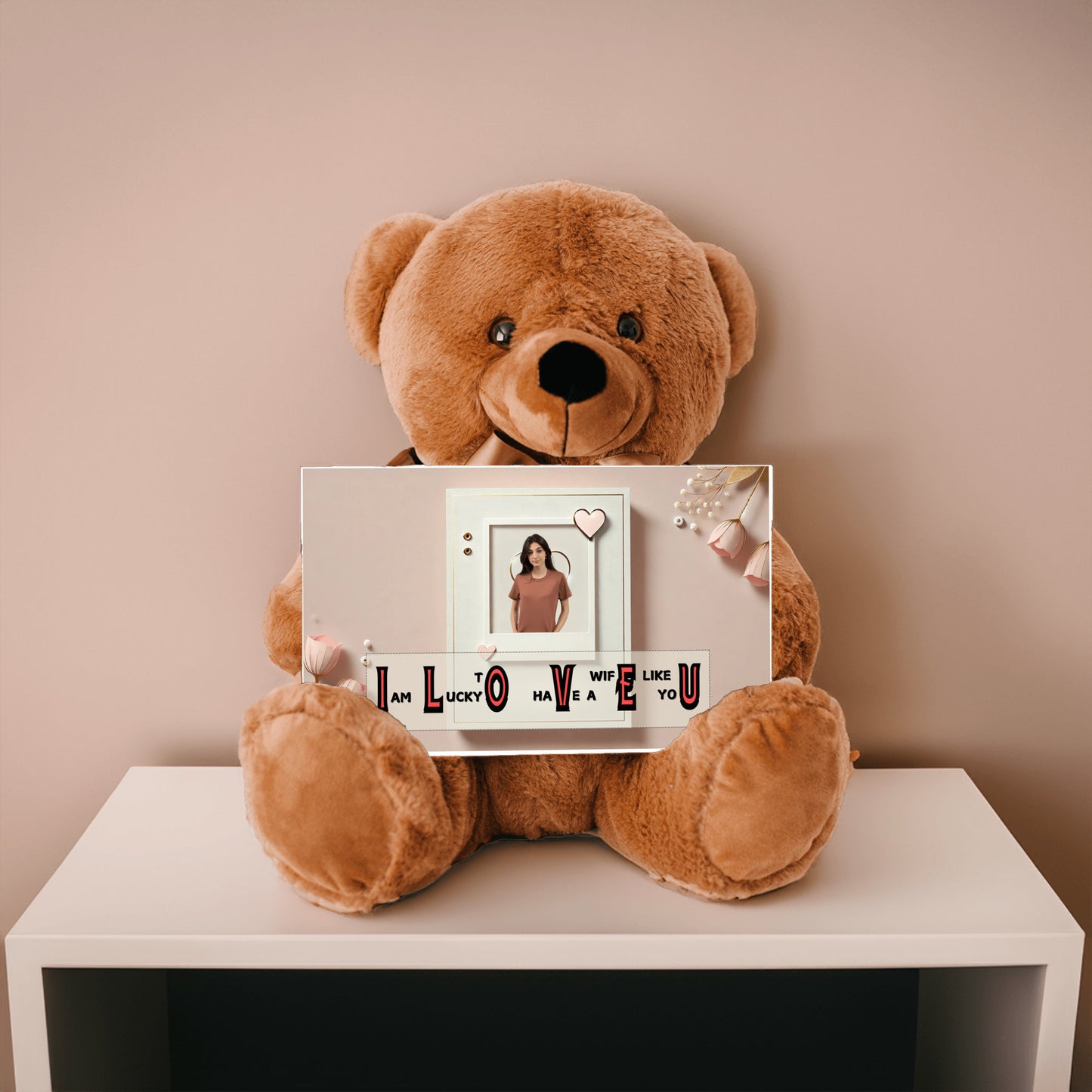 ILOVEU Personalized Photo Teddy Bear with SIgn - Romantic Gift for Wife