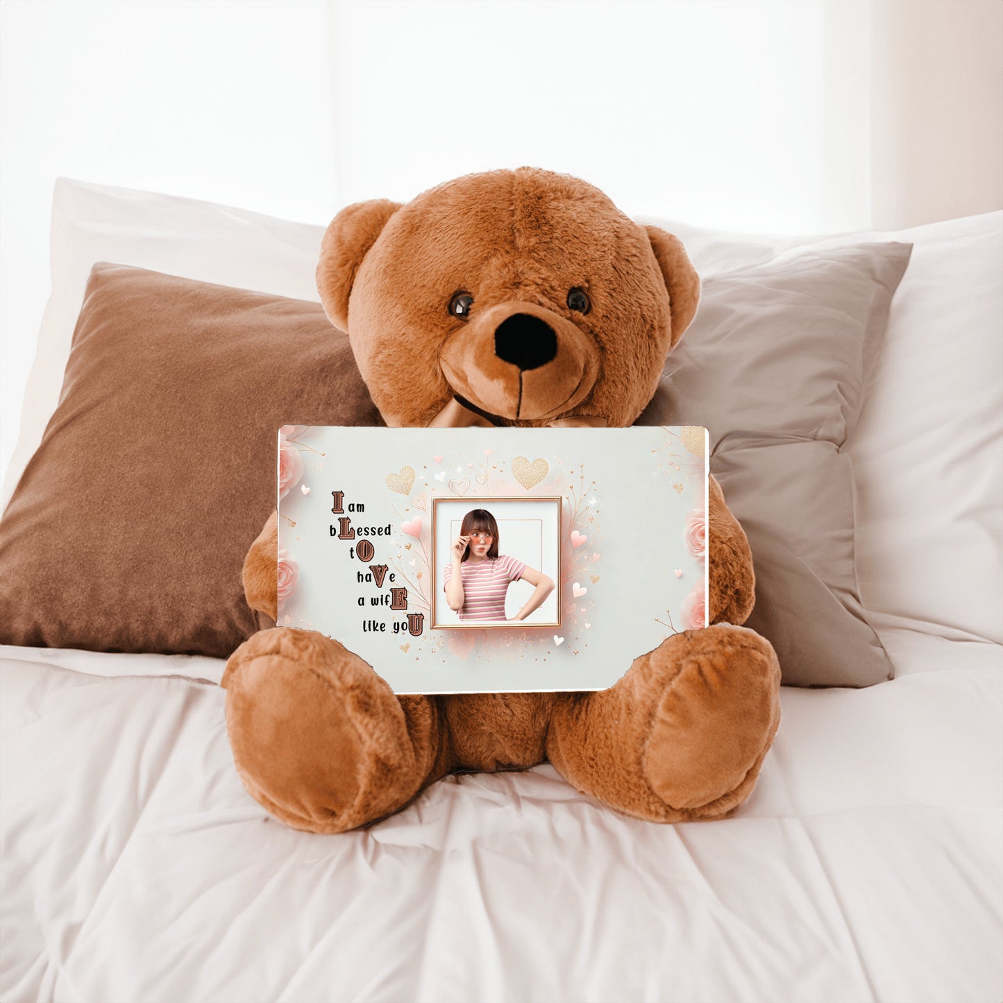 ILOVEU Personalized Teddy Bear with Sign - Gift For Wife with Minimalist Design