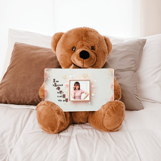 ILOVEU Personalized Teddy Bear with Sign - Gift For Wife with Minimalist Design