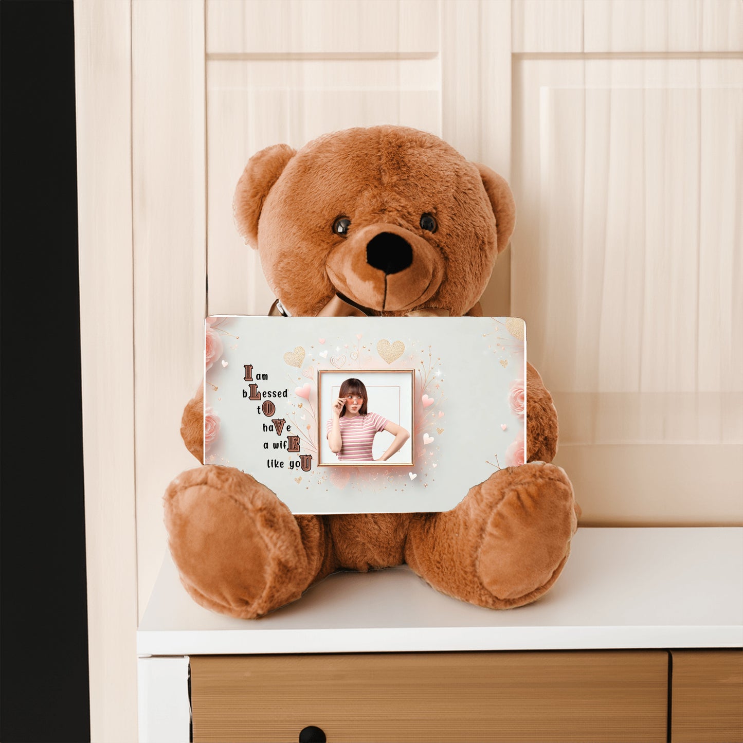 ILOVEU Personalized Teddy Bear with Sign - Gift For Wife with Minimalist Design