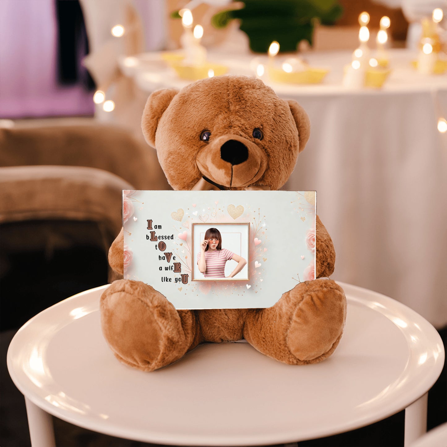 ILOVEU Personalized Teddy Bear with Sign - Gift For Wife with Minimalist Design