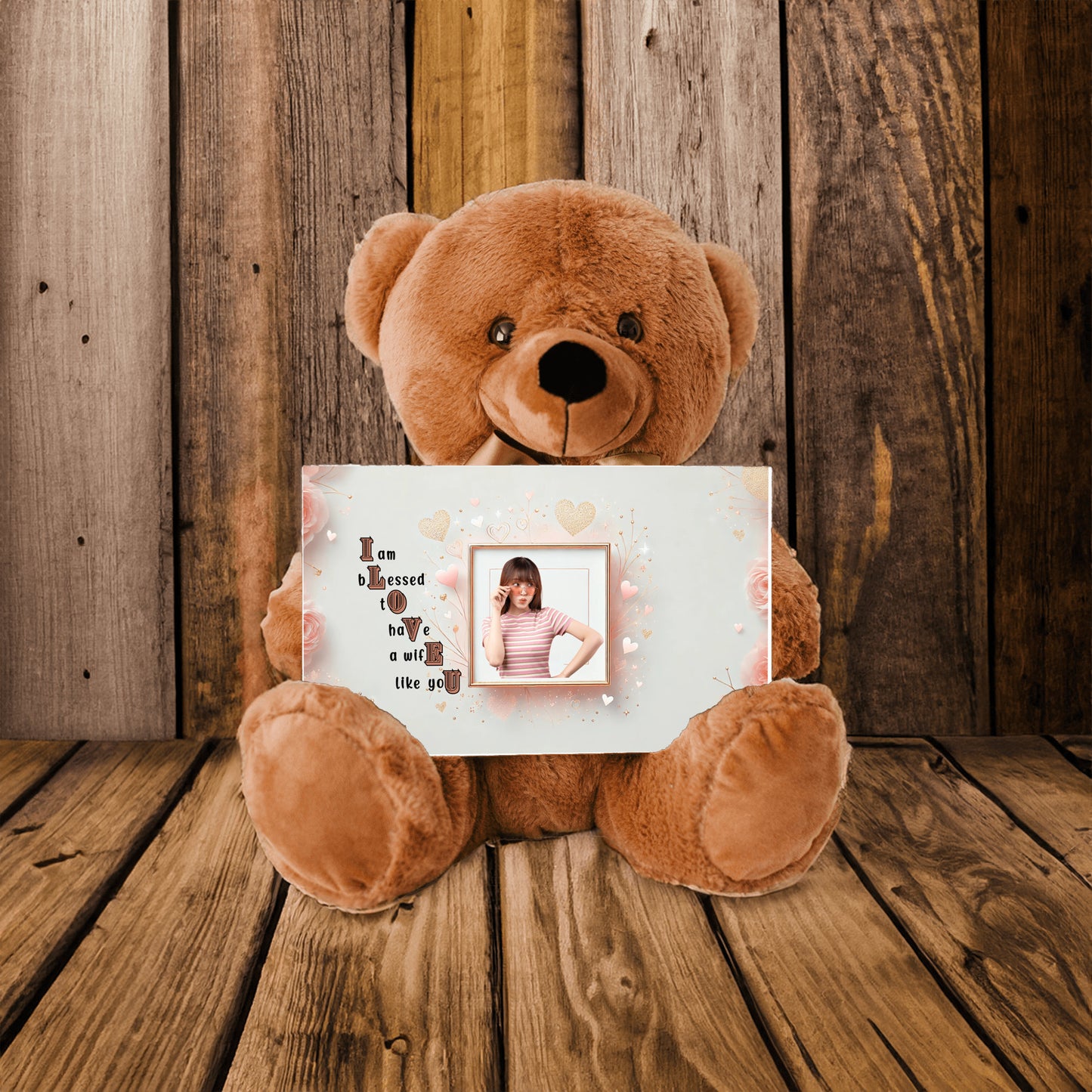 ILOVEU Personalized Teddy Bear with Sign - Gift For Wife with Minimalist Design