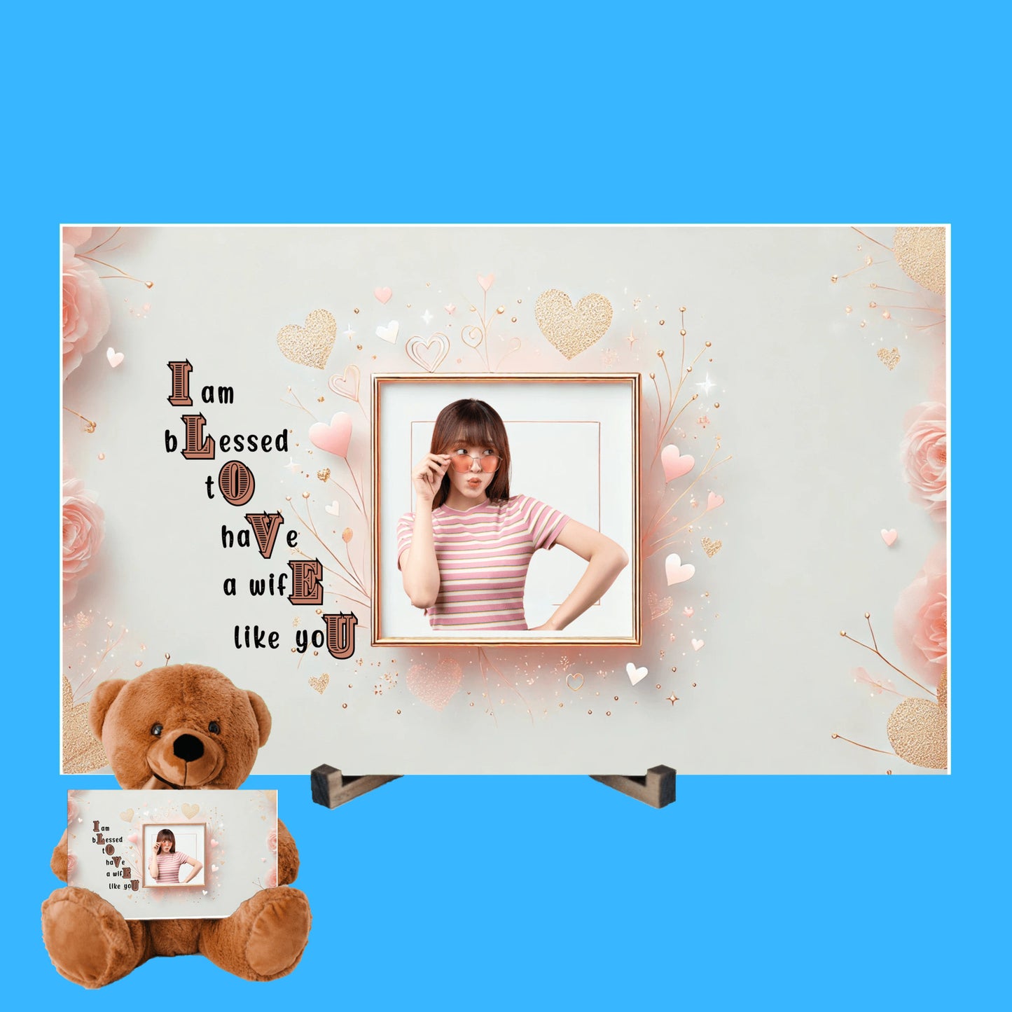 ILOVEU Personalized Teddy Bear with Sign - Gift For Wife with Minimalist Design