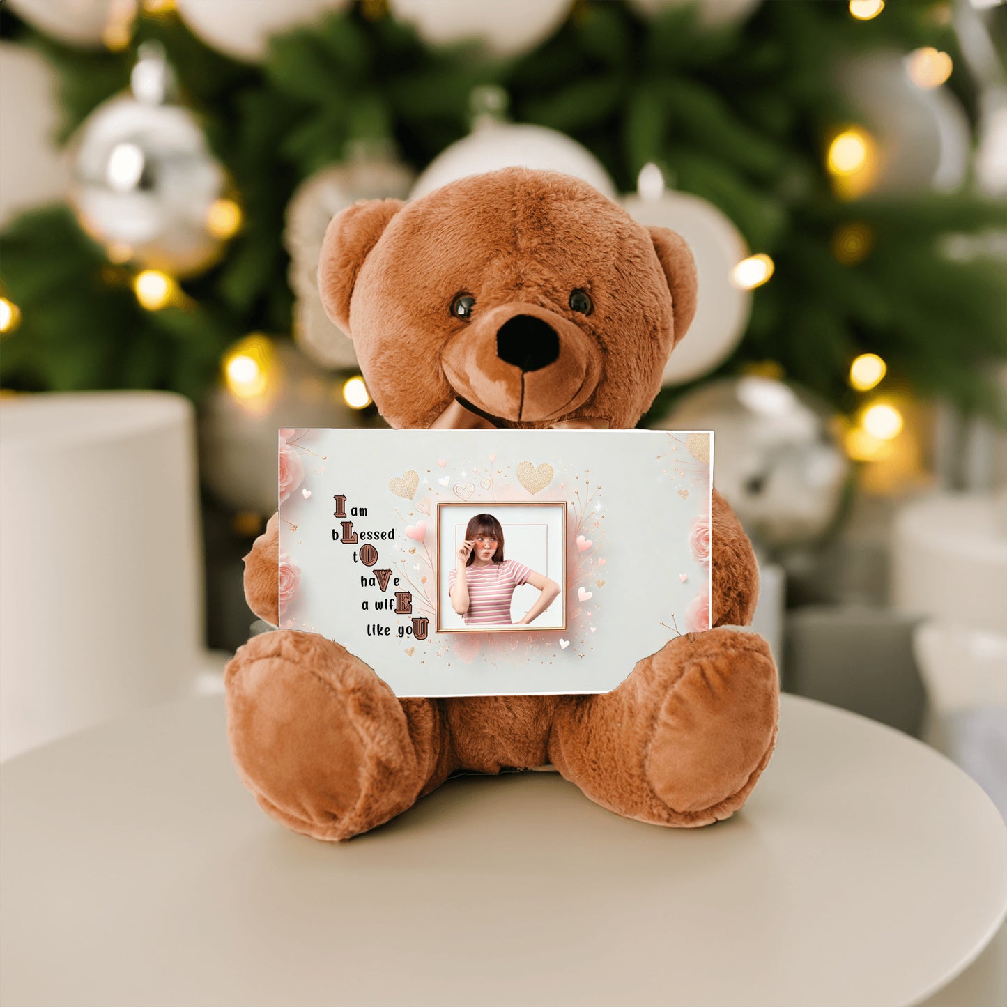 ILOVEU Personalized Teddy Bear with Sign - Gift For Wife with Minimalist Design