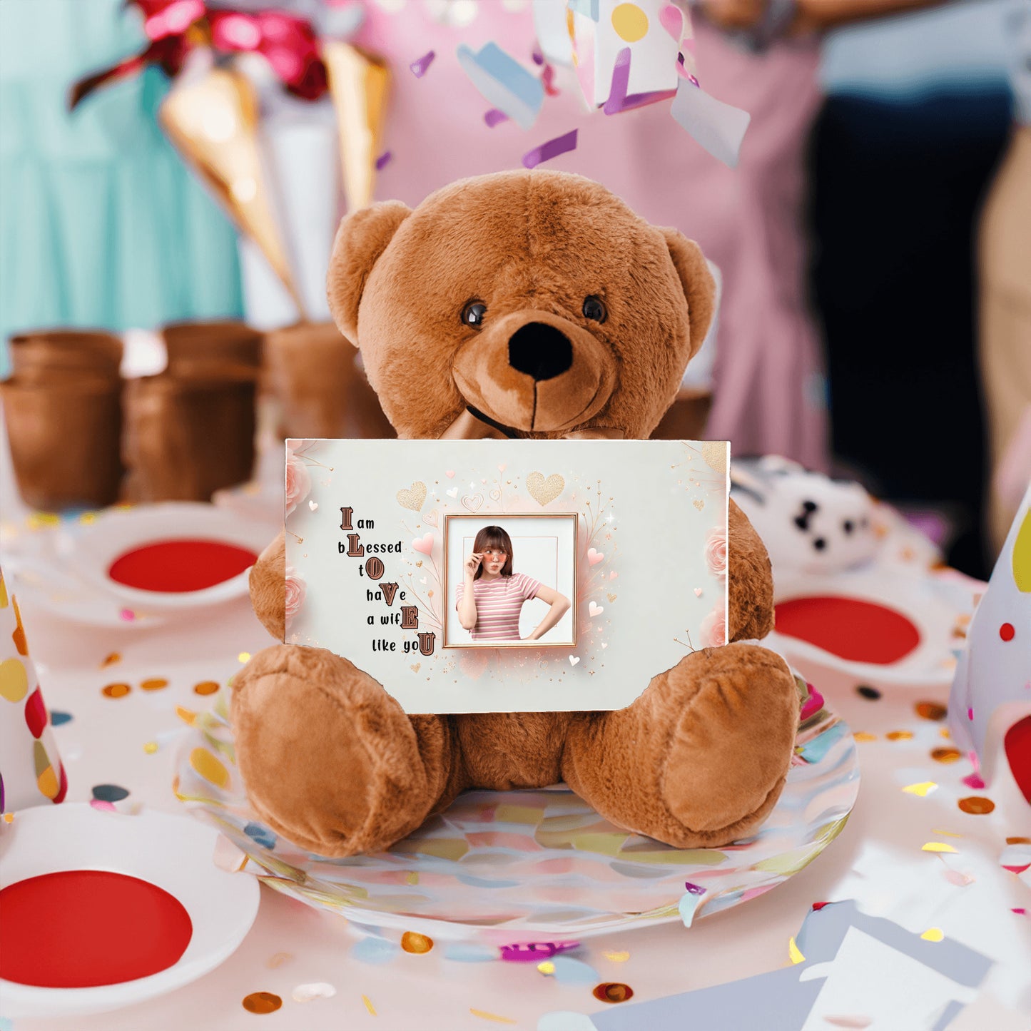 ILOVEU Personalized Teddy Bear with Sign - Gift For Wife with Minimalist Design