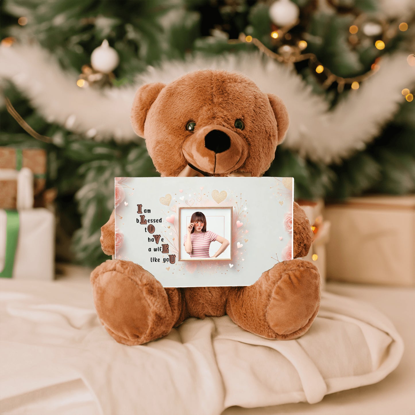 ILOVEU Personalized Teddy Bear with Sign - Gift For Wife with Minimalist Design