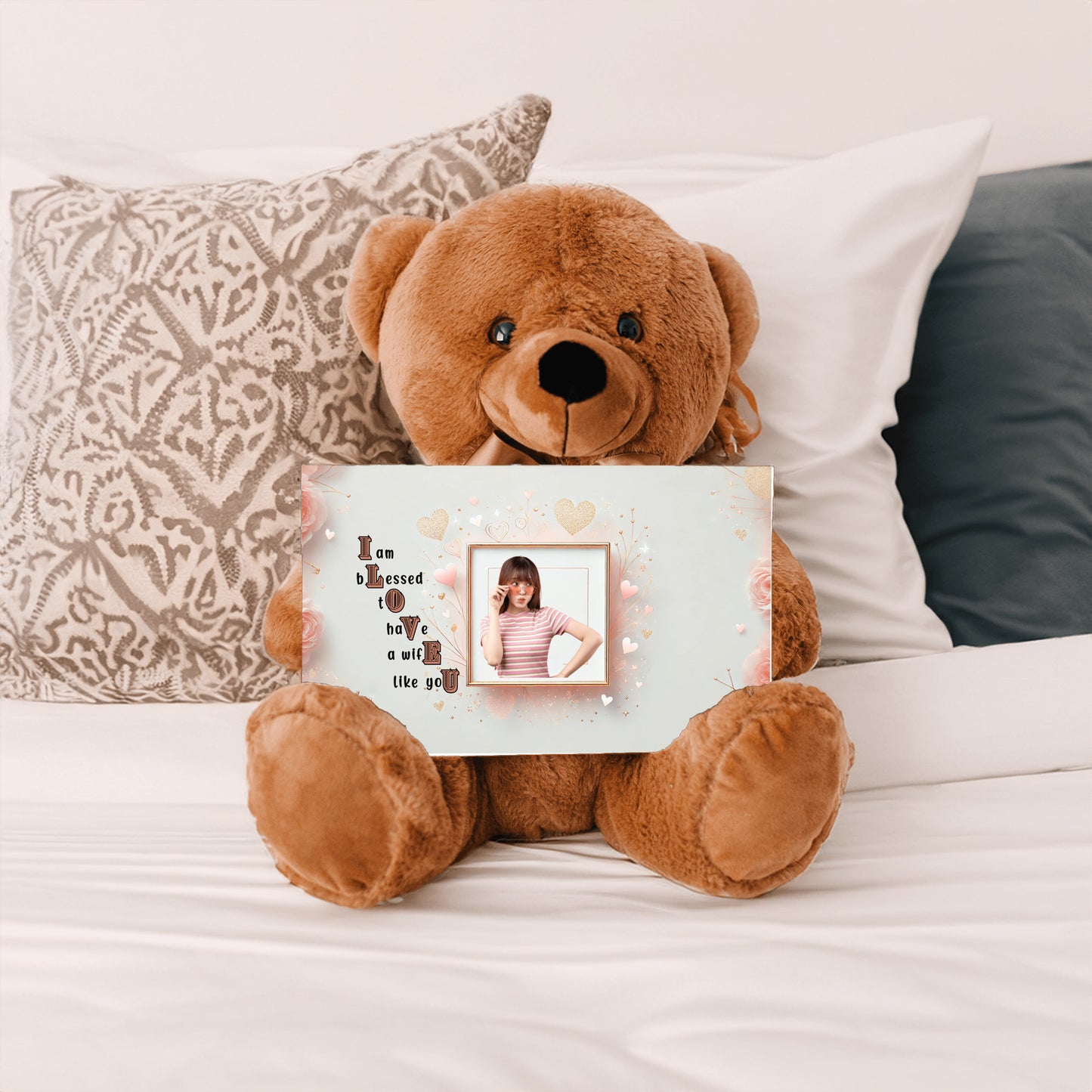 ILOVEU Personalized Teddy Bear with Sign - Gift For Wife with Minimalist Design