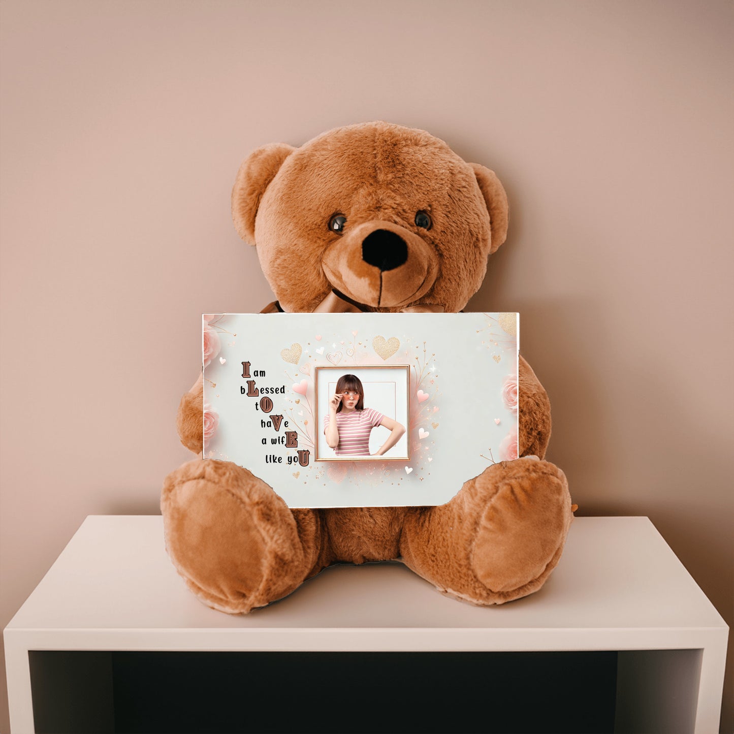 ILOVEU Personalized Teddy Bear with Sign - Gift For Wife with Minimalist Design