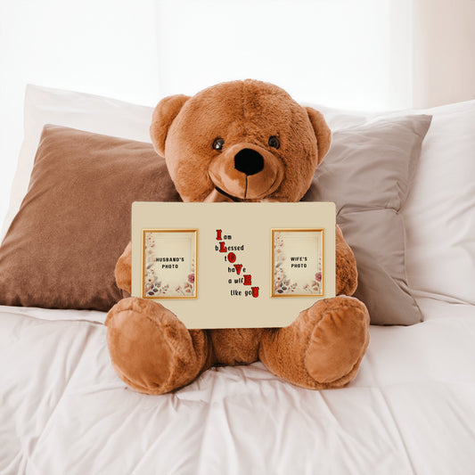 ILOVEU Personalized Teddy Bear with Sign - Gift for Wife - Customized Couple Photo