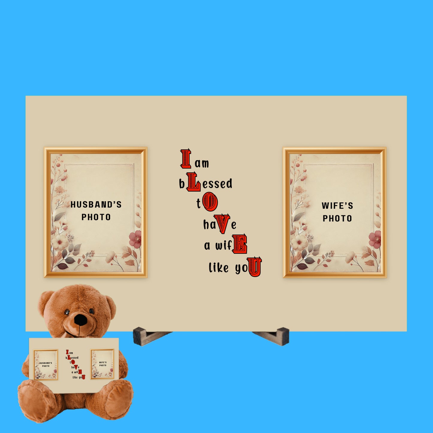 ILOVEU Personalized Teddy Bear with Sign - Gift for Wife - Customized Couple Photo