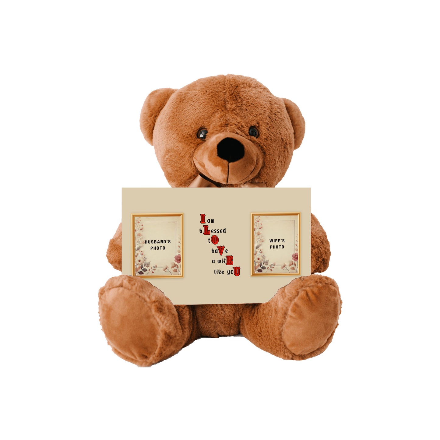 ILOVEU Personalized Teddy Bear with Sign - Gift for Wife - Customized Couple Photo