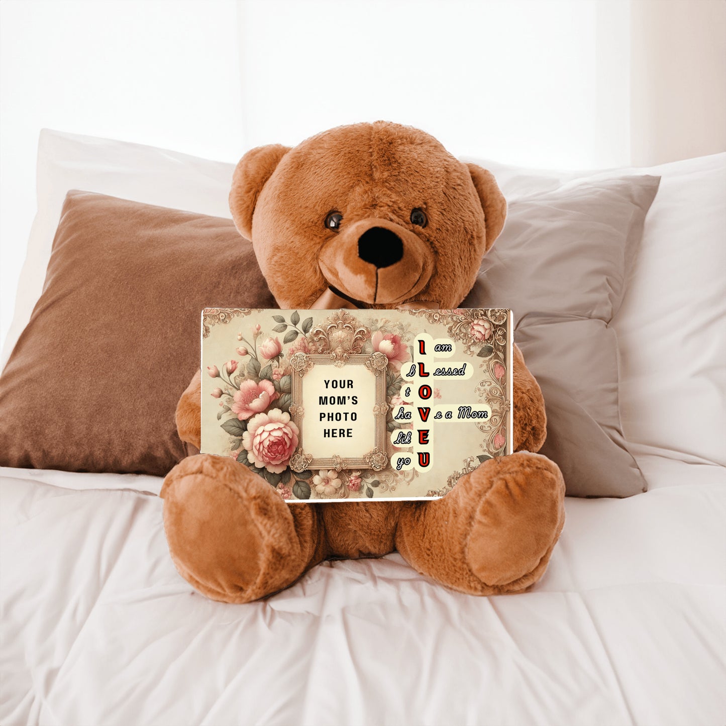 ILOVEU Personalized Teddy Bear with Sign - Gifts For Mom with Vintage Design Custom Photo